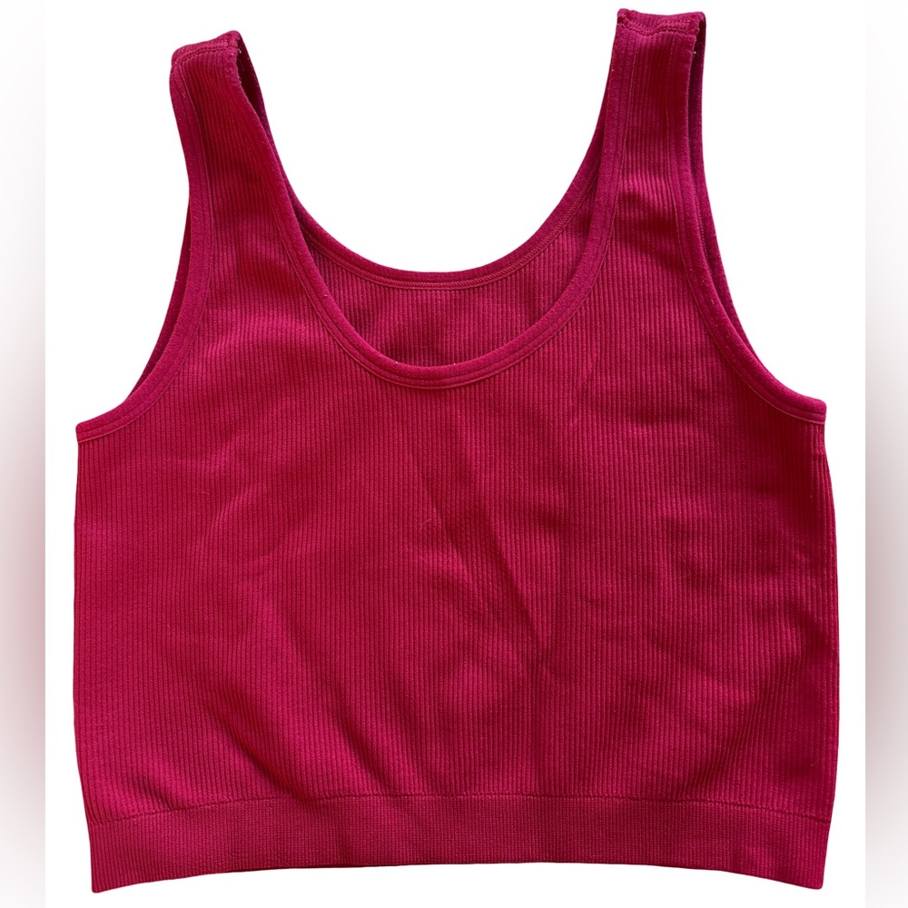 Tomato Red Ribbed Cropped Tank Top Small - Picture 2 of 3